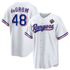 Texas Rangers #48 Jacob DeGrom White BFRAILEY 2023 World Series Cool Base Stitched Jersey