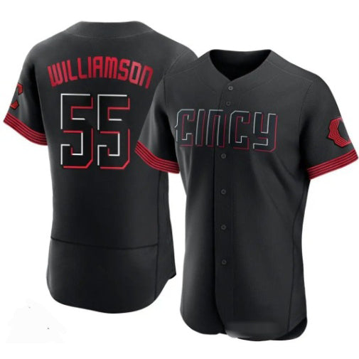 Cincinnati Reds #55 Brandon Williamson Black BFRAILEY 2023 City Connect Cool Base Stitched Jersey