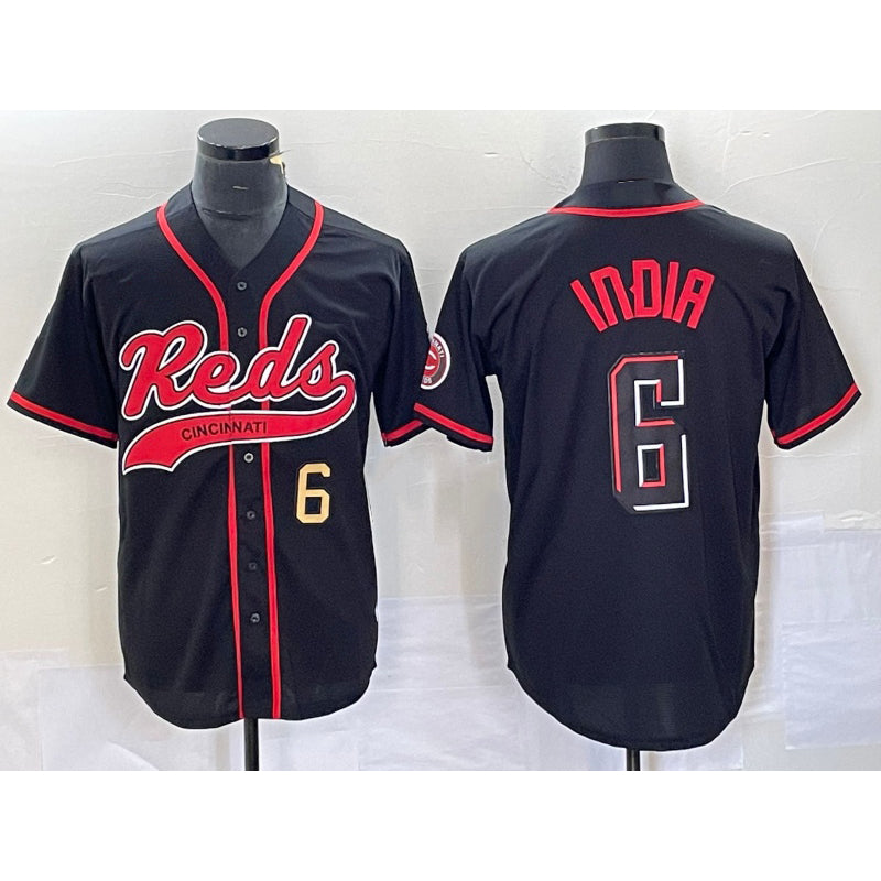 Cincinnati Reds #6 Jonathan India Number Black BFRAILEY 2023 City Connect With Patch Stitched Jersey