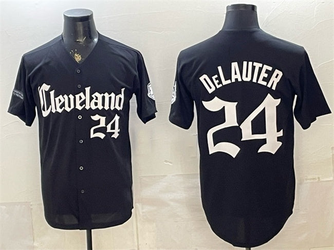Cleveland Guardians #24 Chase DeLauter Black BFRAILEY Gothic Vapor Premier Limited Stitched Jersey