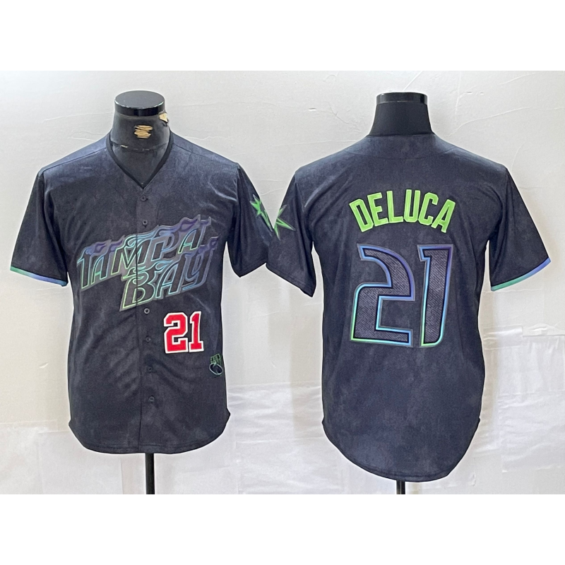 Tampa Bay Rays #21 Jonny DeLuca Number Charcoal BFRAILEY 2024 City Connect Limited Stitched Jerseys 2