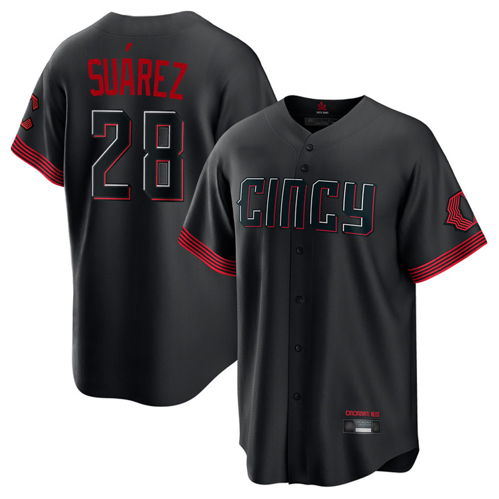 Cincinnati Reds #28 Eugenio Suarez Player Black BFRAILEY City Connect Home Game Stitched Jerseys