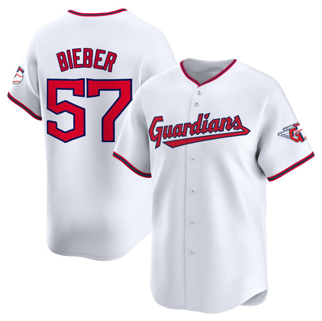Cleveland Guardians #57 Shane Bieber White BFRAILEY Home Limited Stitched Jersey