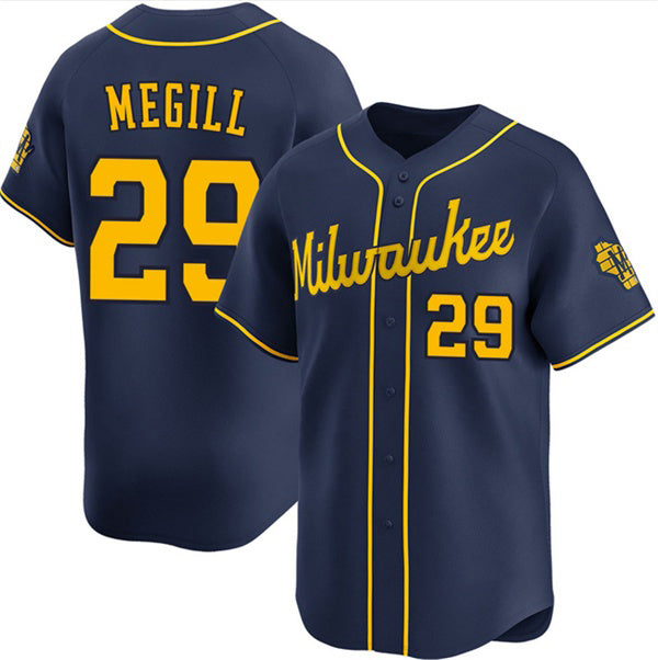 Milwaukee Brewers #29 Trevor Megill Navy BFRAILEY Alternate Limited Stitched Jersey