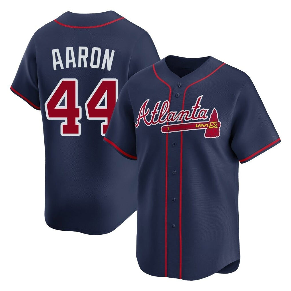 Atlanta Braves #44 Hank Aaron Player Navy BFRAILEY Limited Home Game Stitched Jerseys