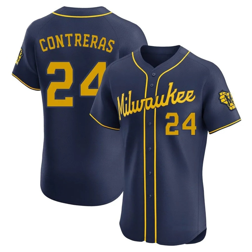 Milwaukee Brewers #24 William Contreras Player Navy BFRAILEY Home Limited Elite Stitched Jerseys