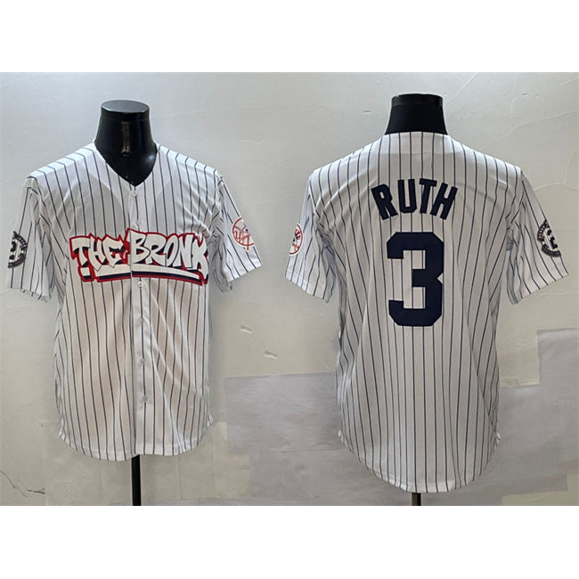 New York Yankees #3 Babe Ruth White BFRAILEY Bronx Graffiti Vapor Limited Stitched Jersey