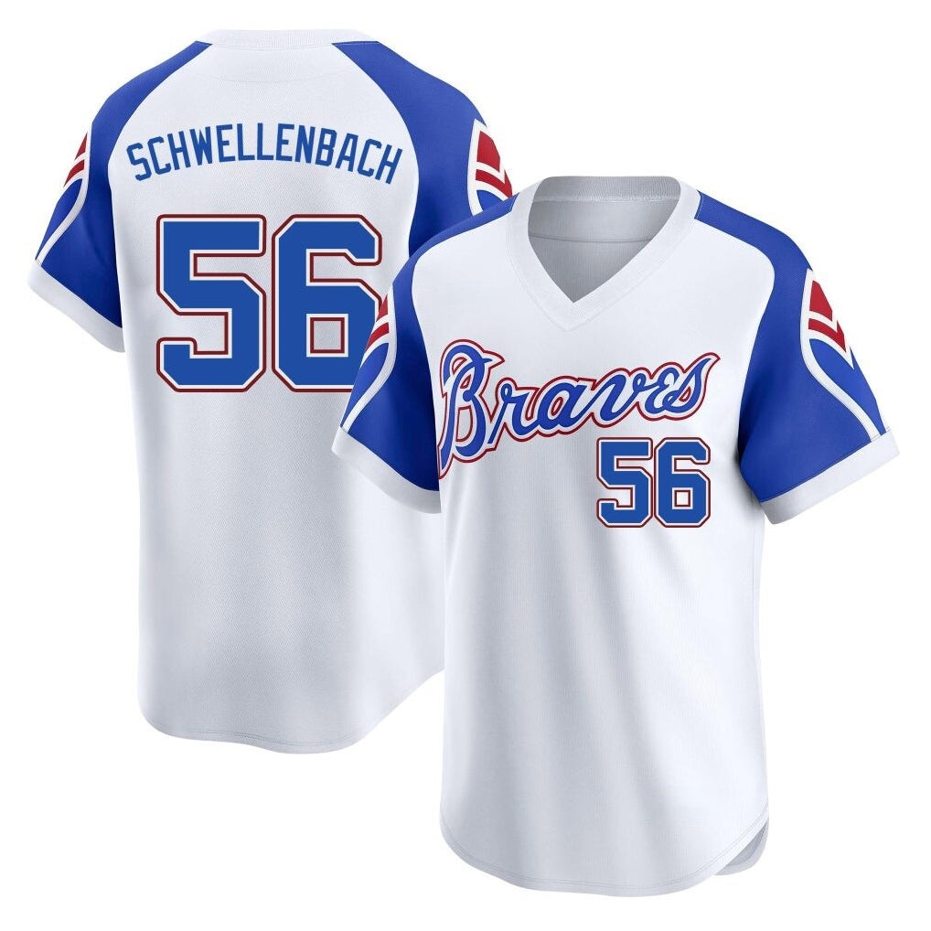 Atlanta Braves #56 Spencer Schwellenbach Player White BFRAILEY Throwback Cooperstown Collection T-shirt Game Stitched Jerseys