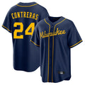 Milwaukee Brewers #24 William Contreras Player Navy BFRAILEY Home Game Stitched Jerseys