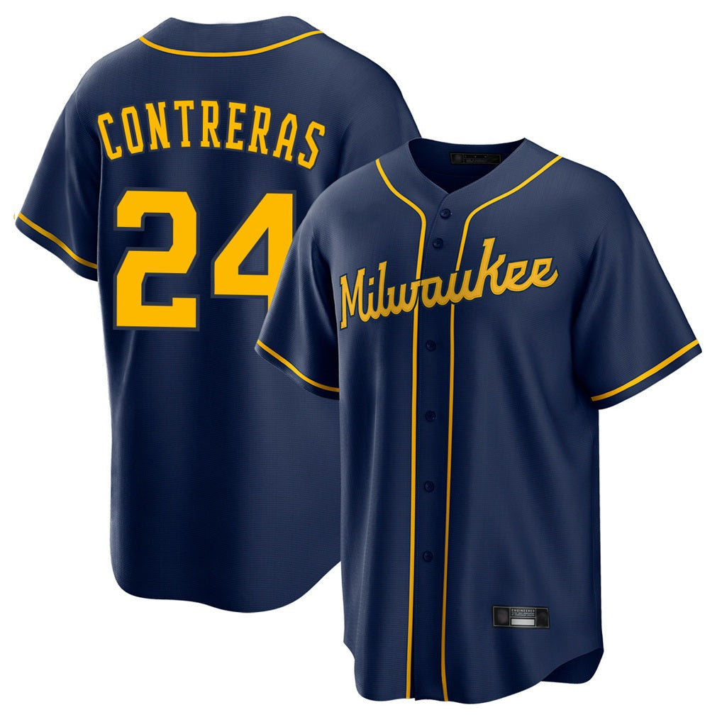 Milwaukee Brewers #24 William Contreras Player Navy BFRAILEY Home Game Stitched Jerseys
