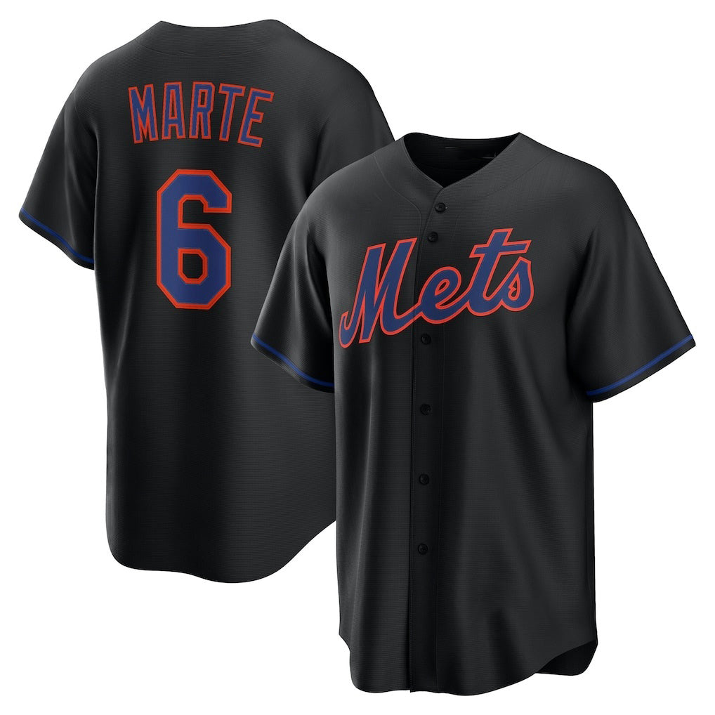 New York Mets #6 Starling Marte Black BFRAILEY Alternate Replica Jersey