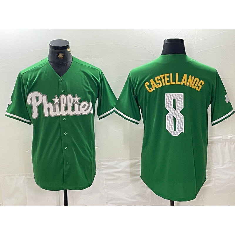 Philadelphia Phillies #8 Nick Castellanos Green BFRAILEY 2024 City Connect Stitched Jersey