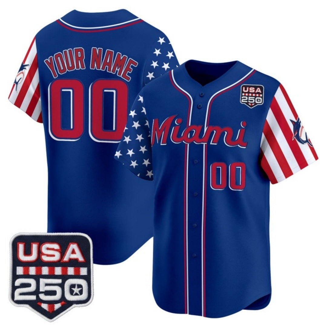 Custom Miami Marlins Royal BFRAILEY America 250 Edition Vapor Premier Limited Stitched Jerseys