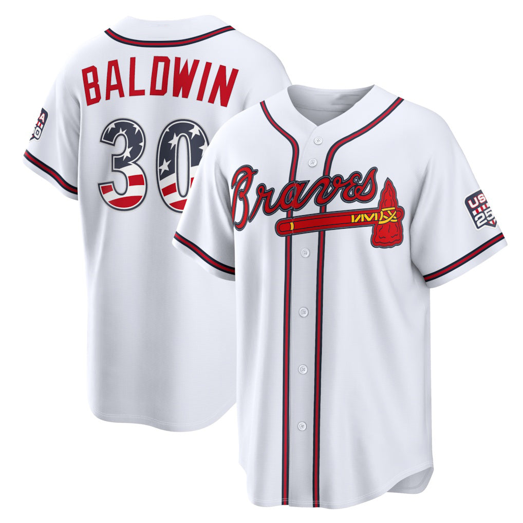 Atlanta Braves #30 Drake Baldwin USA 250 Fourth of July Home Stadium Jersey - White BFRAILEY