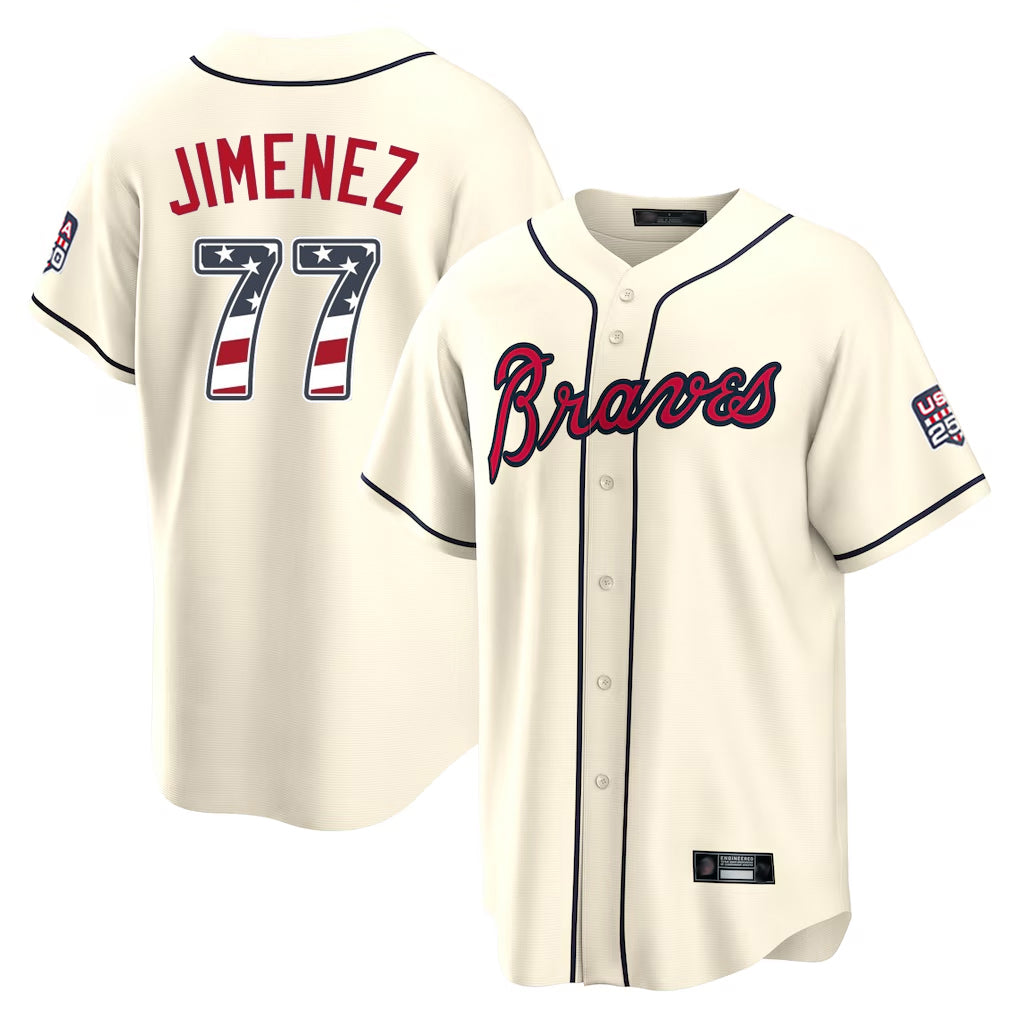 Atlanta Braves #77 Joe Jimenez Player Cream BFRAILEY USA 250 Fourth Of July Limited Home Game Stitched Jerseys