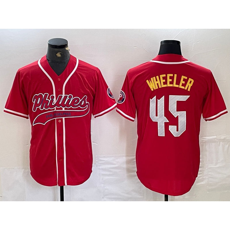 Philadelphia Phillies #45 Zack Wheeler Red BFRAILEY Cool Base Stitched Jersey