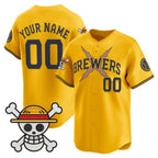 Custom Milwaukee Brewers x One Piece Gold BFRAILEY Vapor Premier Limited Jersey - Stitched
