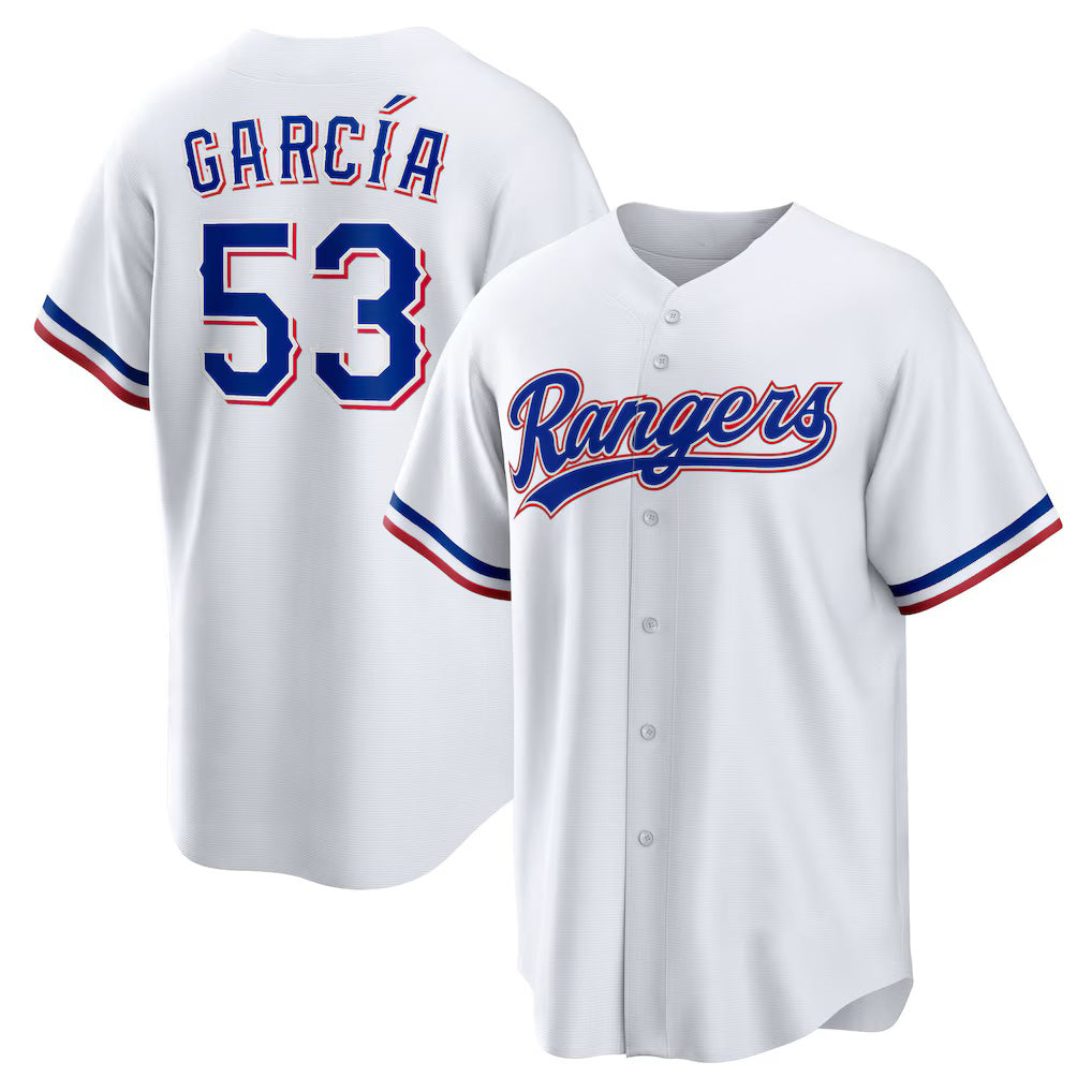 Texas Rangers #53 Adolis Garcia White BFRAILEY Home Replica Jersey