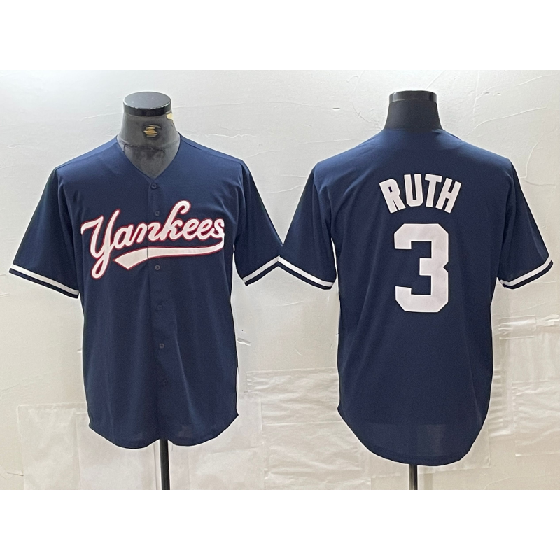 New York Yankees #3 Babe Ruth Navy BFRAILEY Cool Base Stitched Jersey