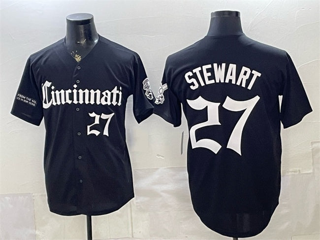 Cincinnati Reds #27 Sal Stewart Black BFRAILEY 'Gothic Queen City Edition' Vapor Premier Limited Stitched Jersey