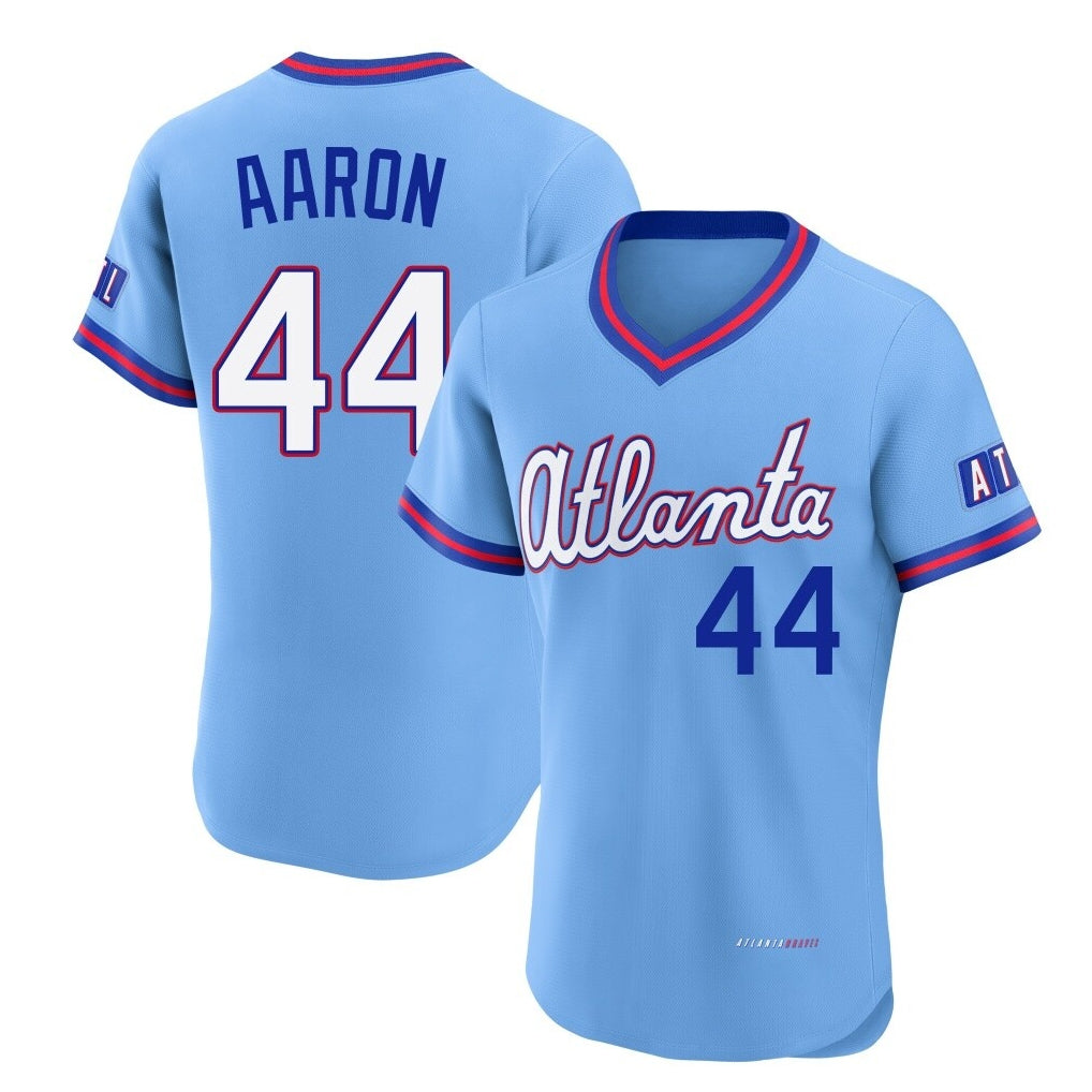Atlanta Braves #44 Hank Aaron Player Powder Blue BFRAILEY 2026 City Connect T-shirt Limited Elite Home Game Stitched Jerseys