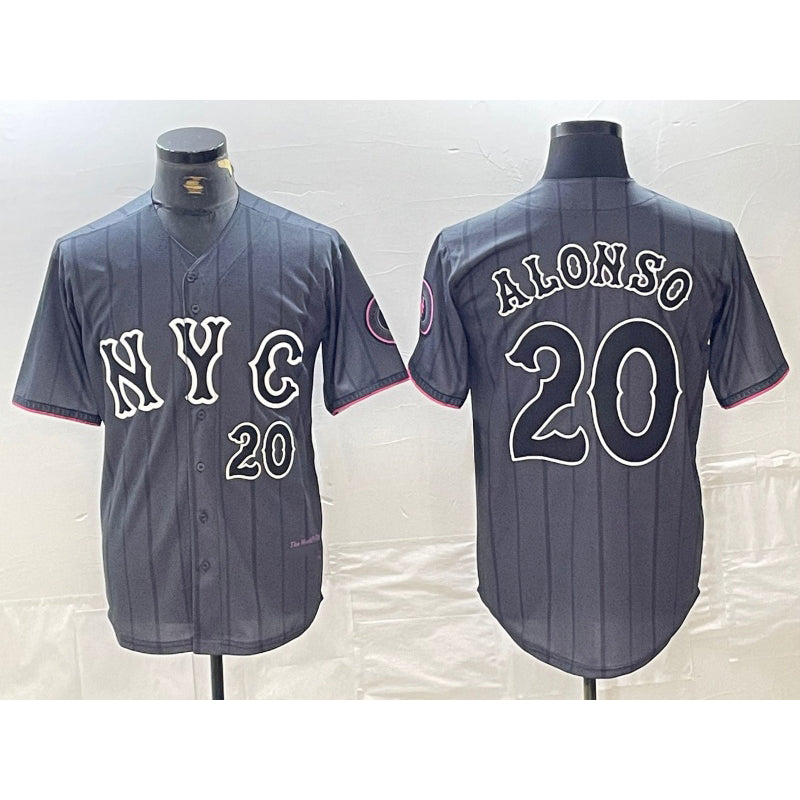 New York Mets #20 Pete Alonso Number Grey BFRAILEY 2024 City Connect Cool Base Stitched Jersey 2