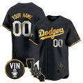 Custom Los Angeles Dodgers Vin & California Patch Gold Trim Vapor Premier Limited Jersey ¨C All Stitched-Black BFRAILEY