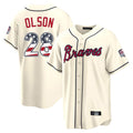 Atlanta Braves #28 Matt Olson Player Cream BFRAILEY USA 250 Fourth Of July Limited Home Game Stitched Jerseys