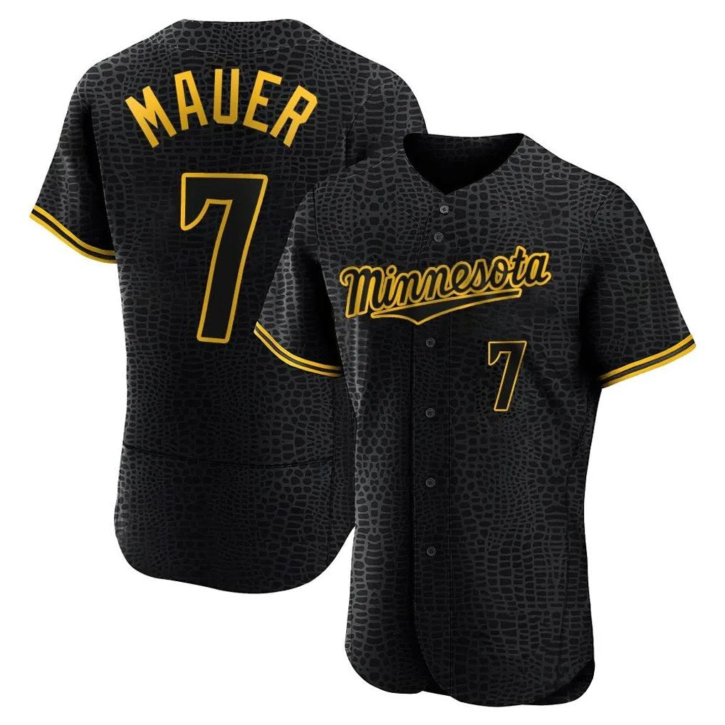 Minnesota Twins #7 Joe Mauer Player Black BFRAILEYSnake Skin City Home Limited Elite Stitched Jerseys