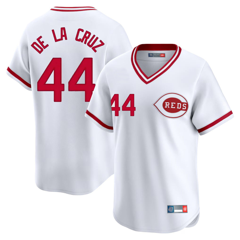 Cincinnati Reds #44 Elly De La Cruz Player White BFRAILEY Cooperstown Collection Limited T-shirt Home Stitched Jerseys