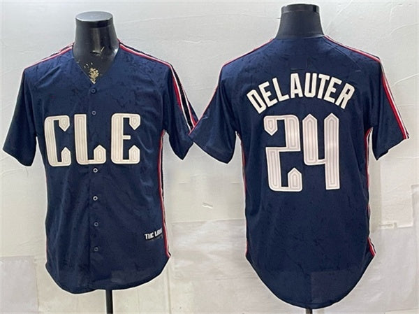 Cleveland Guardians #24 Chase DeLauter Navy BFRAILEY 2024 City Connect Limited Stitched Jersey