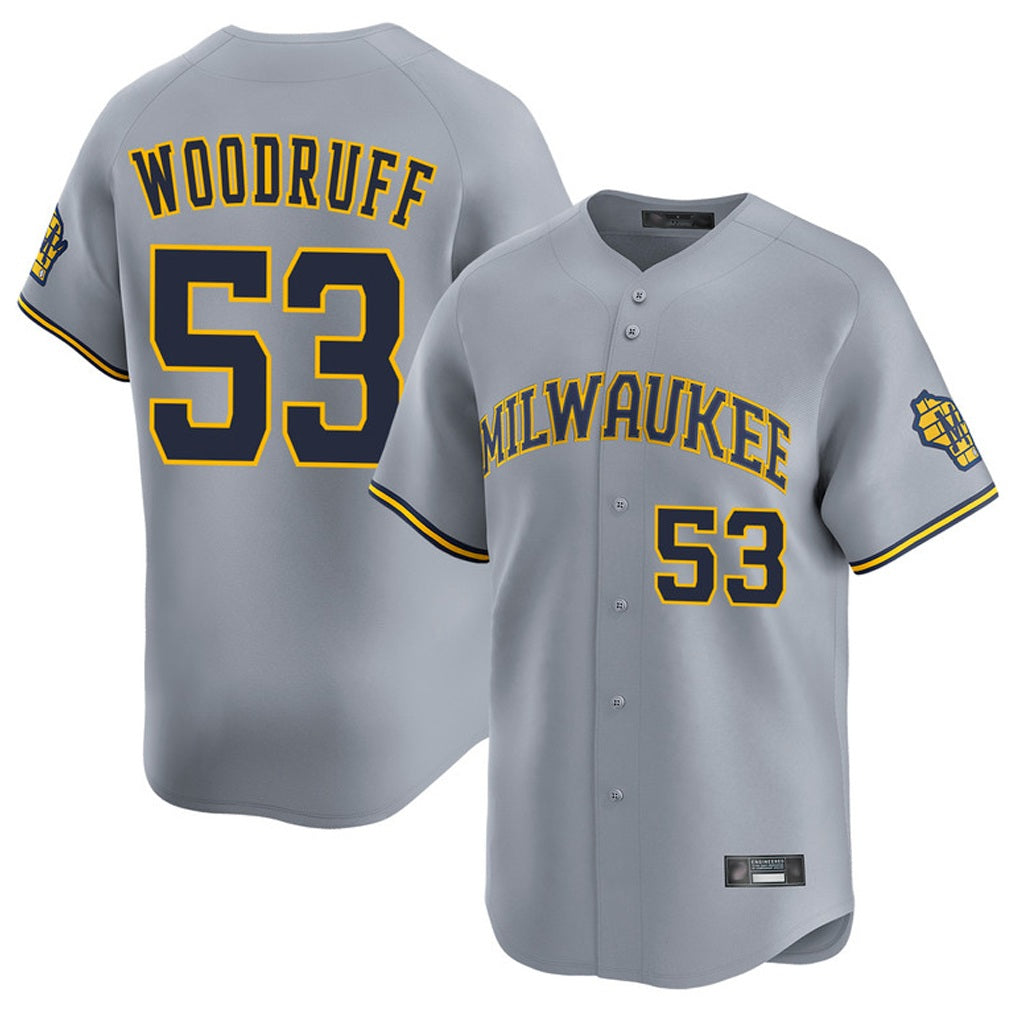 Milwaukee Brewers #53 Brandon Woodruff Player Gray BFRAILEY Home Limited Stitched Jerseys