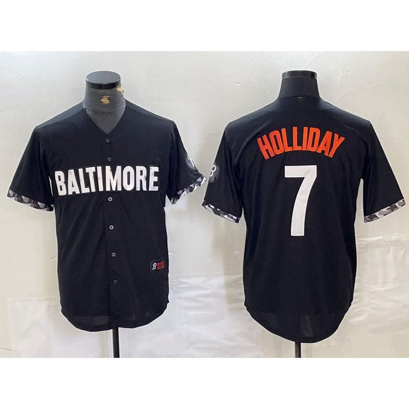 Baltimore Orioles #7 Jackson Holliday Black BFRAILEY 2023 City Connect Cool Base Stitched Jersey
