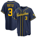Milwaukee Brewers #3 Joey Ortiz Player Navy BFRAILEY Home Stadium Game Stitched Jerseys