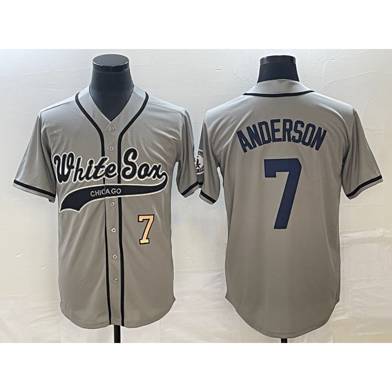Chicago White Sox #7 Tim Anderson Number Grey BFRAILEY Cool Base Stitched Jersey