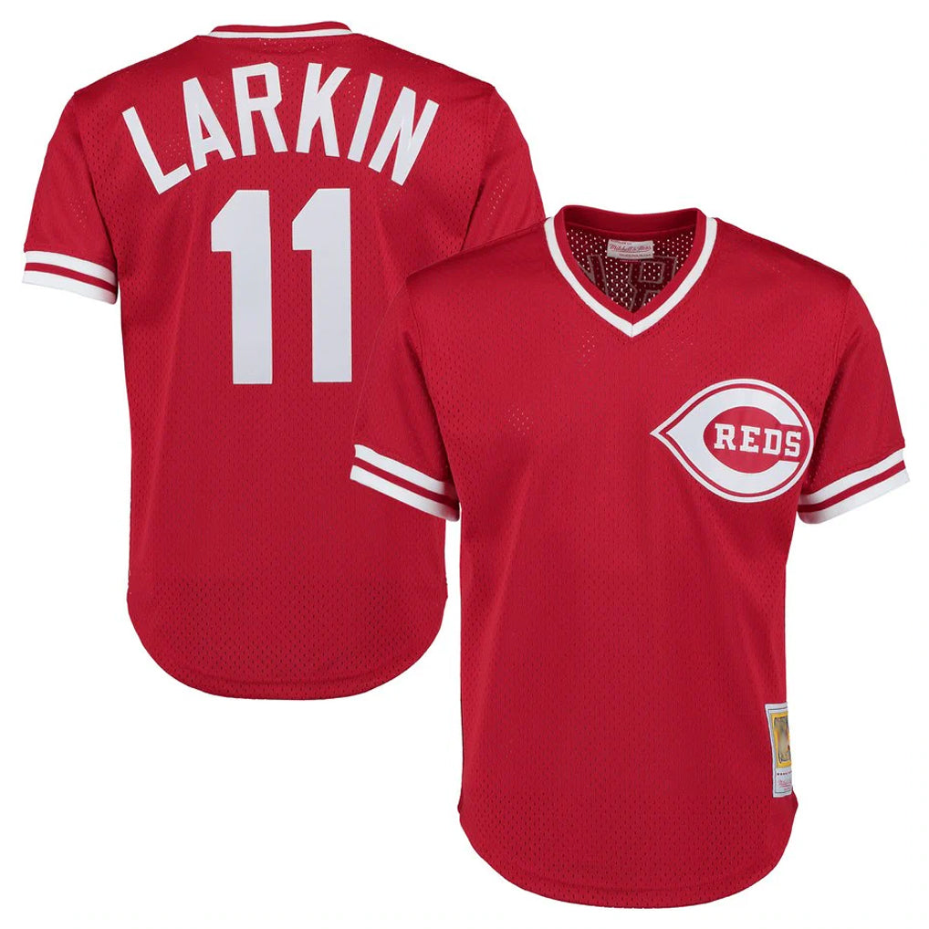 Cincinnati Reds #11 Barry Larkin Player Red BFRAILEY Mitchell & Ness Throwback Cooperstown Mesh T-shirt Game Stitched Jerseys