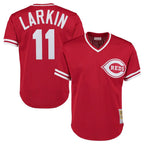 Cincinnati Reds #11 Barry Larkin Player Red BFRAILEY Mitchell & Ness Throwback Cooperstown Mesh T-shirt Game Stitched Jerseys