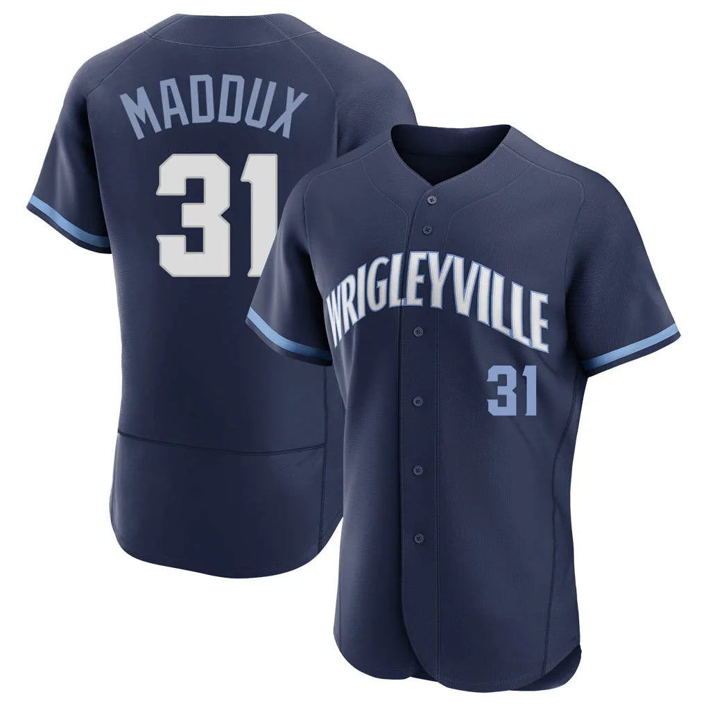 Chicago Cubs #31 Greg Maddux Player Navy BFRAILEY City Connect Limited Elite Home Stitched Jerseys