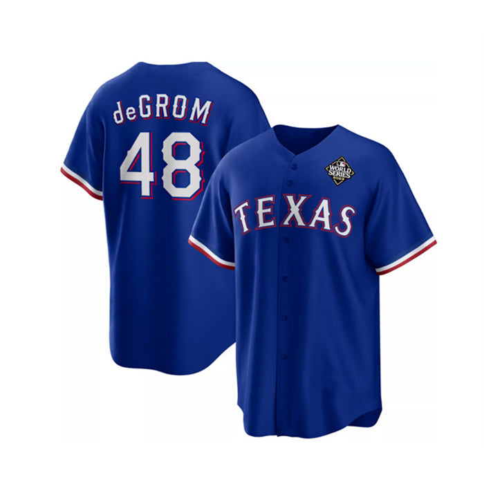 Texas Rangers #48 Jacob DeGrom Royal BFRAILEY 2023 World Series Cool Base Stitched Jersey