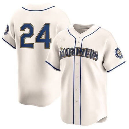 Seattle Mariners #24 Ken Griffey Jr. Cream BFRAILEY Cool Base Jersey