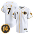 Cincinnati Reds #7 Spencer Steer Player White-Gold BFRAILEY Vapor Premier Limited Home Stitched Jerseys
