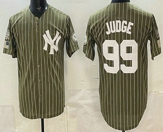 New York Yankees #99 Aaron Judge Olive BFRAILEY Pinstripe 2026 Armed Forces Day Salute To Service Jersey