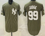 New York Yankees #99 Aaron Judge Olive BFRAILEY Pinstripe 2026 Armed Forces Day Salute To Service Jersey