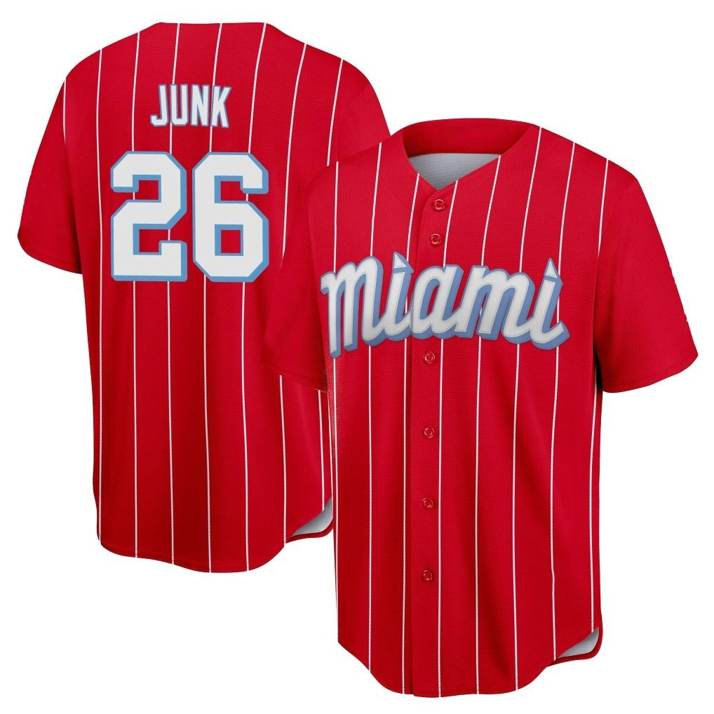 Miami Marlins #26 Janson Junk Player Red BFRAILEY City Connect Home Game Stitched Jerseys