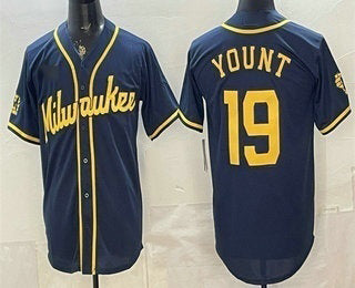 Milwaukee Brewers #19 Robin Yount Navy Blue BFRAILEY Stitched Cool Base Jersey