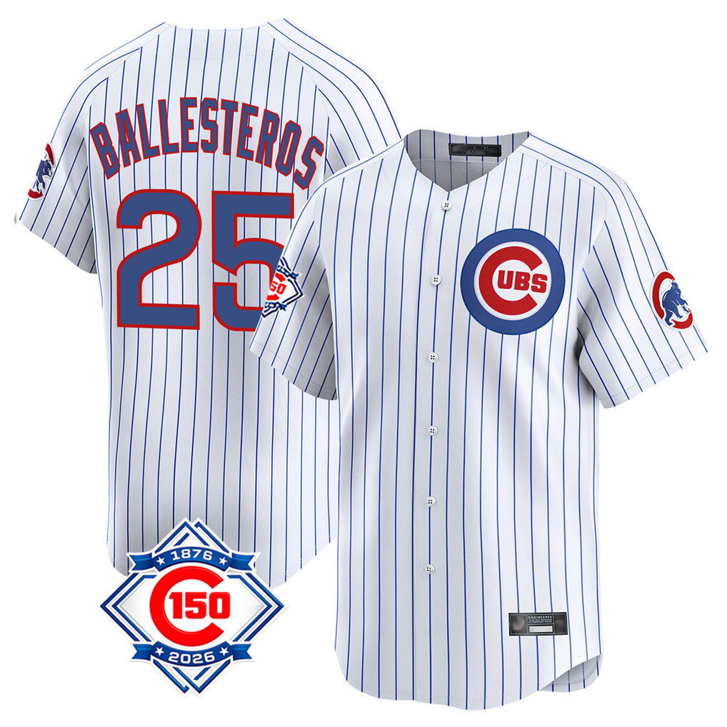 Chicago Cubs #25 Moises Ballesteros Player White BFRAILEY 150th Anniversary Limited Home Game Stitched Jerseys