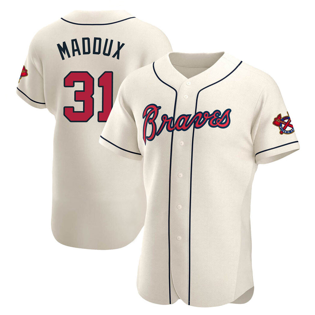 Atlanta Braves #31 Greg Maddux Player Cream BFRAILEY Limited Elite Home Game Stitched Jerseys