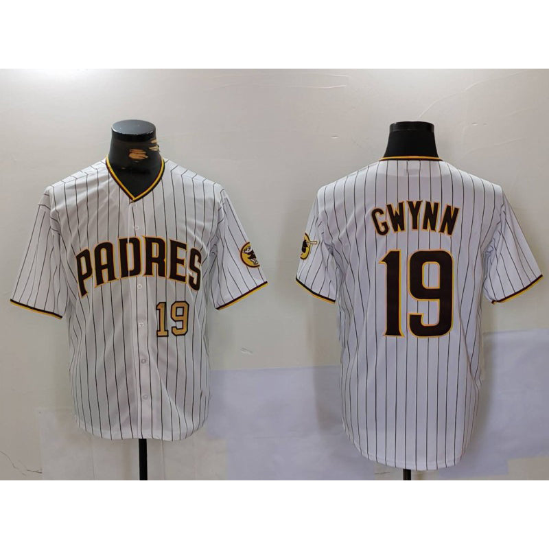 San Diego Padres #19 Tony Gwynn White BFRAILEY Team Logo Stitched Cool Base Jerseys