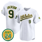 Oakland Athletics #9 Reggie Jackson White BFRAILEY 2024 Home Limited With Rickey Henderson Patch Stitched Jersey