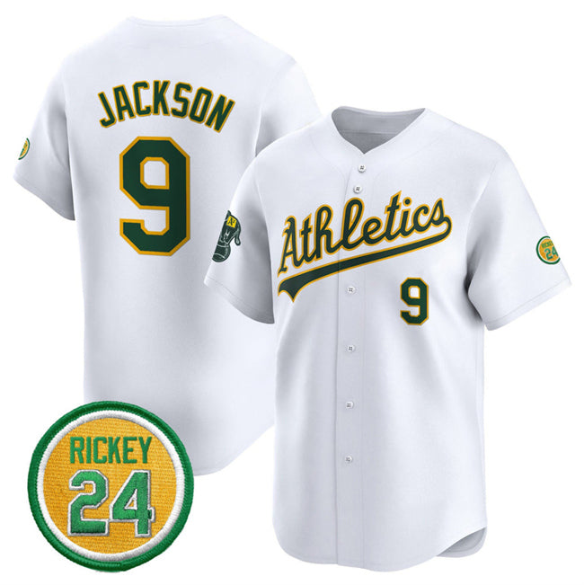 Oakland Athletics #9 Reggie Jackson White BFRAILEY 2024 Home Limited With Rickey Henderson Patch Stitched Jersey